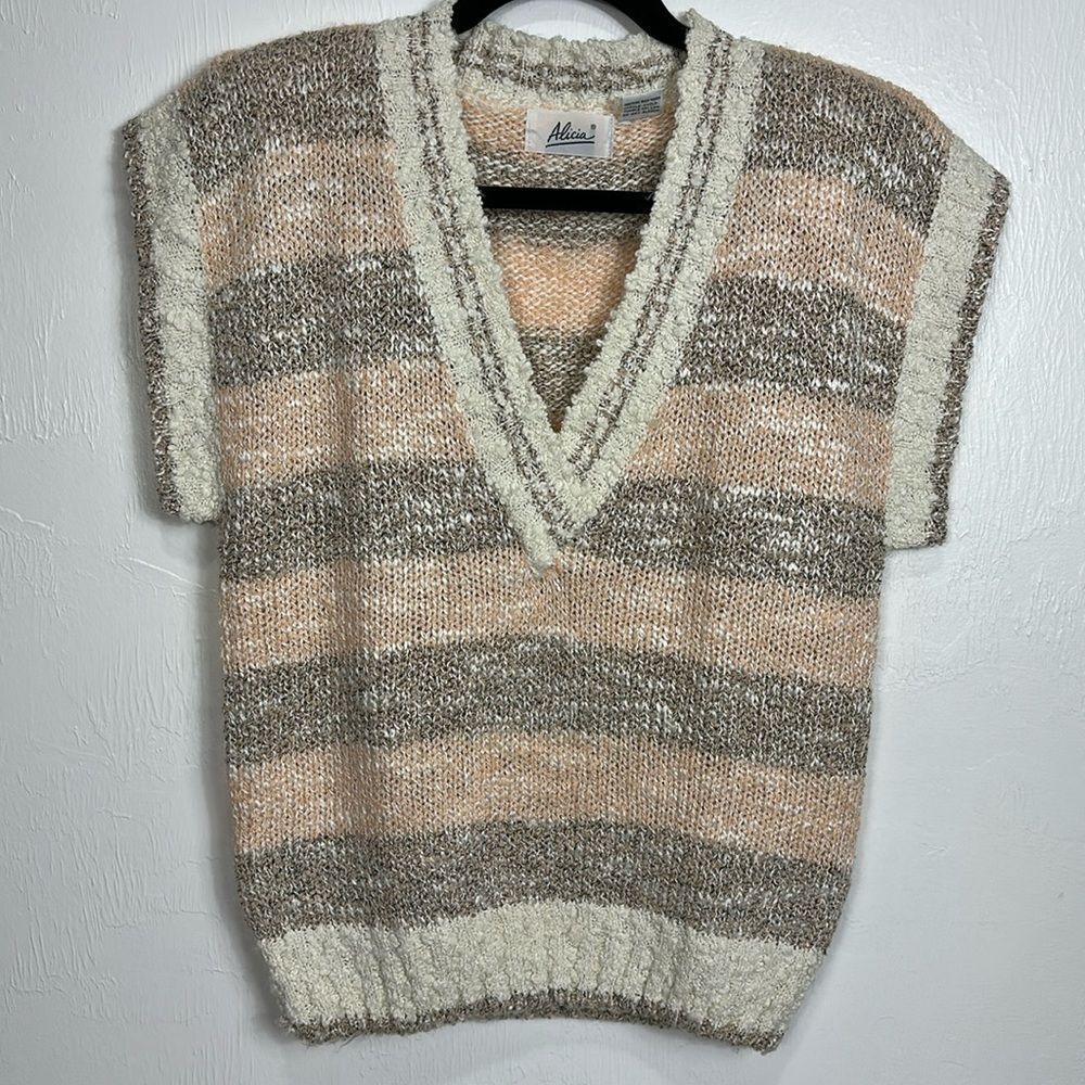 Alicia Wool Blend Striped Sleeveless V-neck Sweater Vest Size S